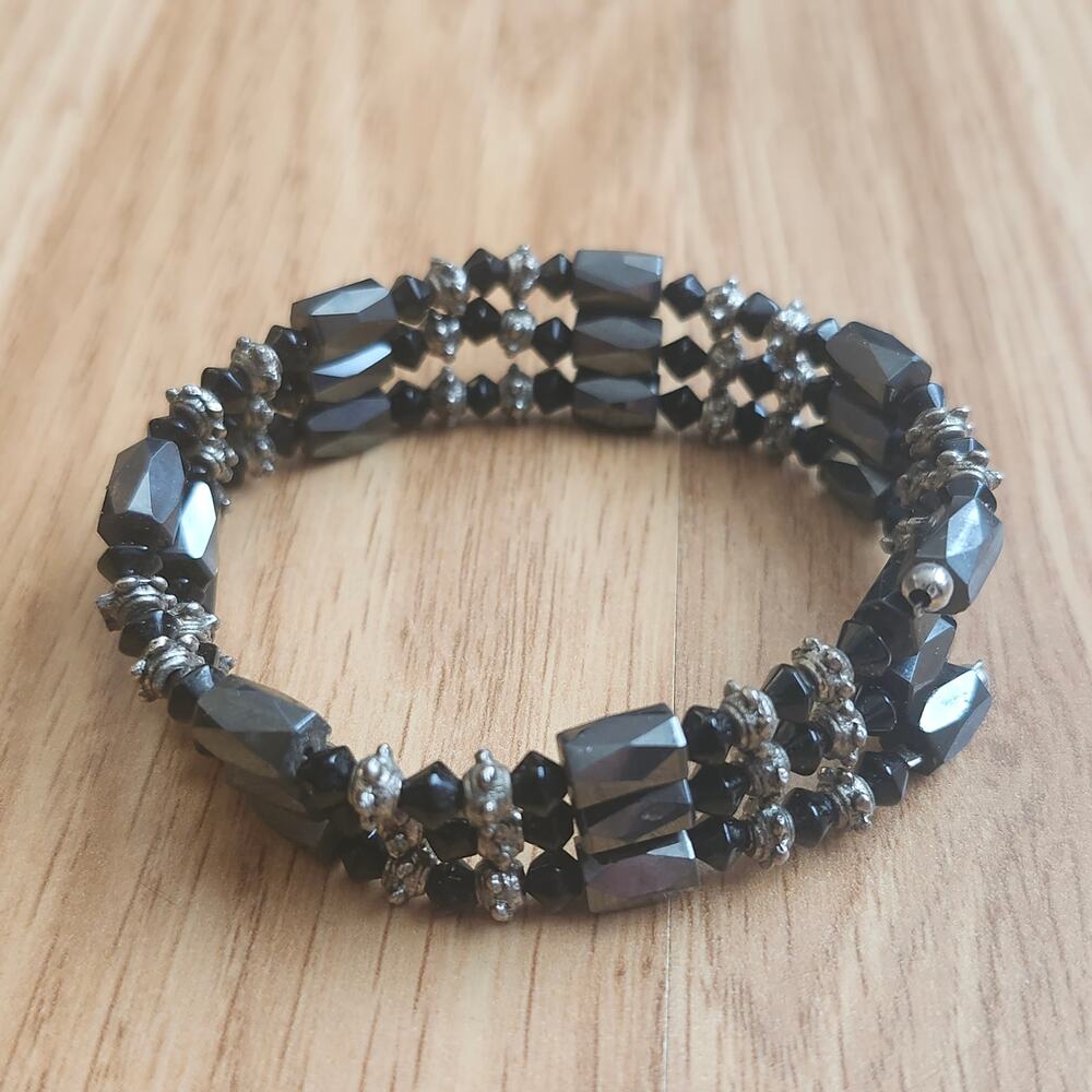 Magnetic Hematite Hematine Multi-Strand Faceted Bead Necklace Wrap Bracelet 21in